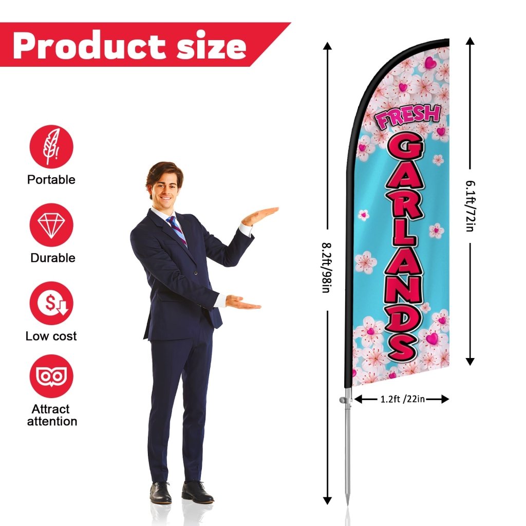 8FT Fresh Garlands Feather Flag with Stainless Steel Pole Kit(2m flag set)