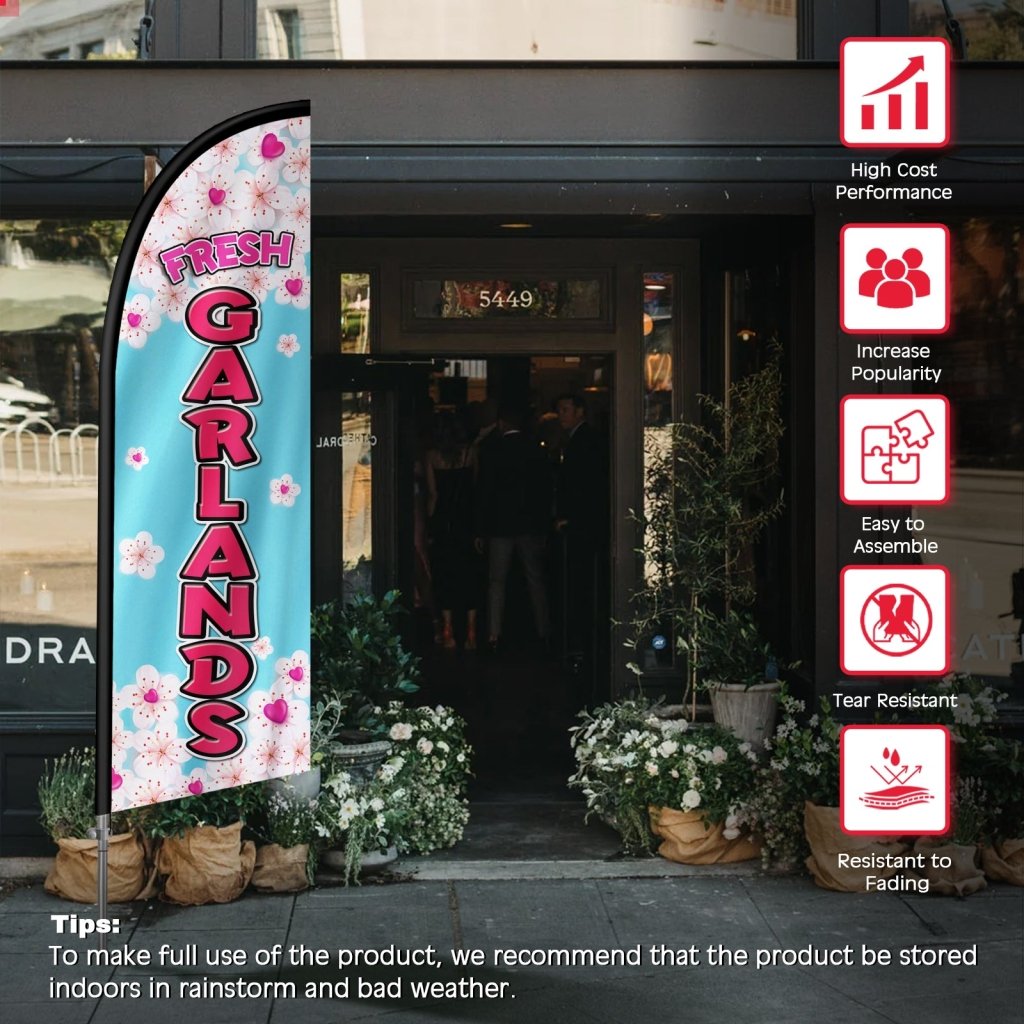 8FT Fresh Garlands Feather Flag with Stainless Steel Pole Kit(2m flag set)