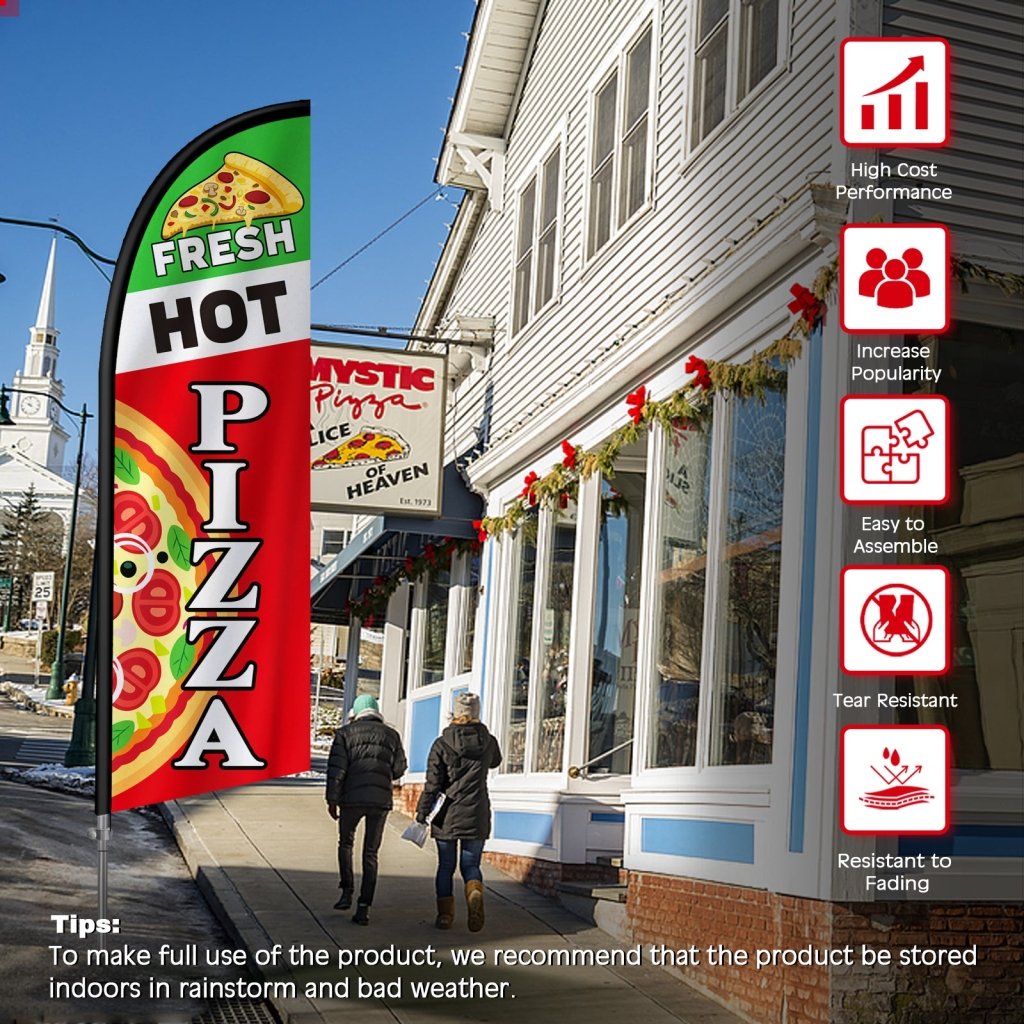 8FT Fresh Hot Pizza Banner Feather Flag with Stainless Steel Pole Kit(2m flag set)