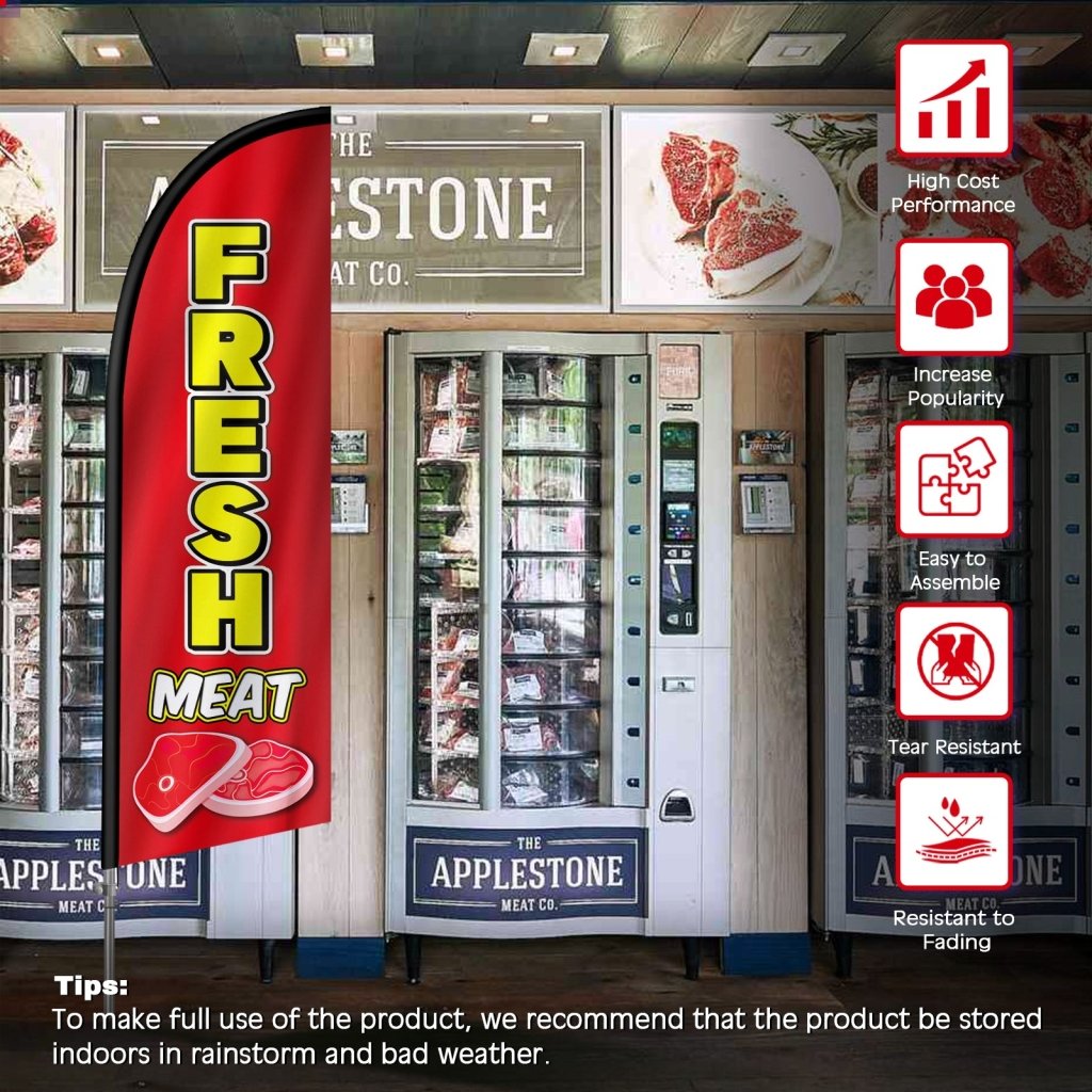 8FT Fresh Meat Feather Flag with Stainless Steel Pole Kit(2m flag set)