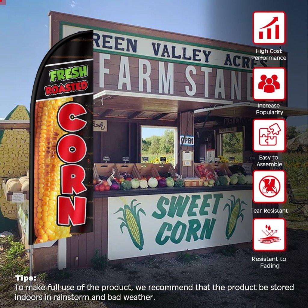 8FT Fresh Roasted Corn Feather Flag with Stainless Steel Pole Kit(2m flag set)