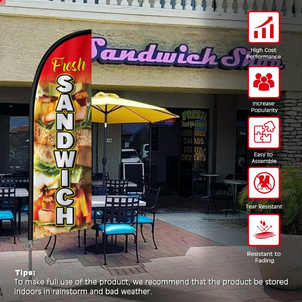 8FT Fresh Sandwich Red Feather Flag with Stainless Steel Pole Kit(2m flag set)