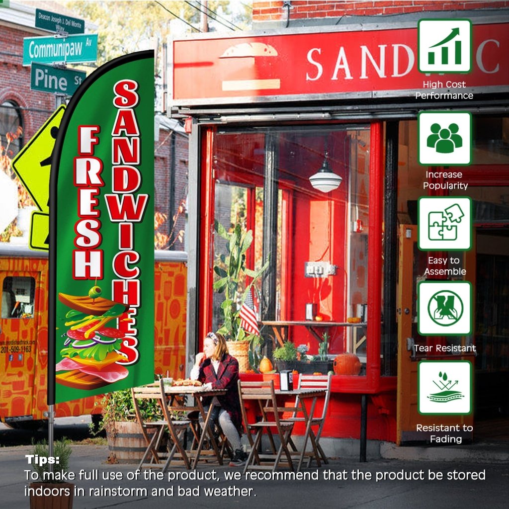 8FT Fresh Sandwiches Green Feather Flag with Stainless Steel Pole Kit(2m flag set)