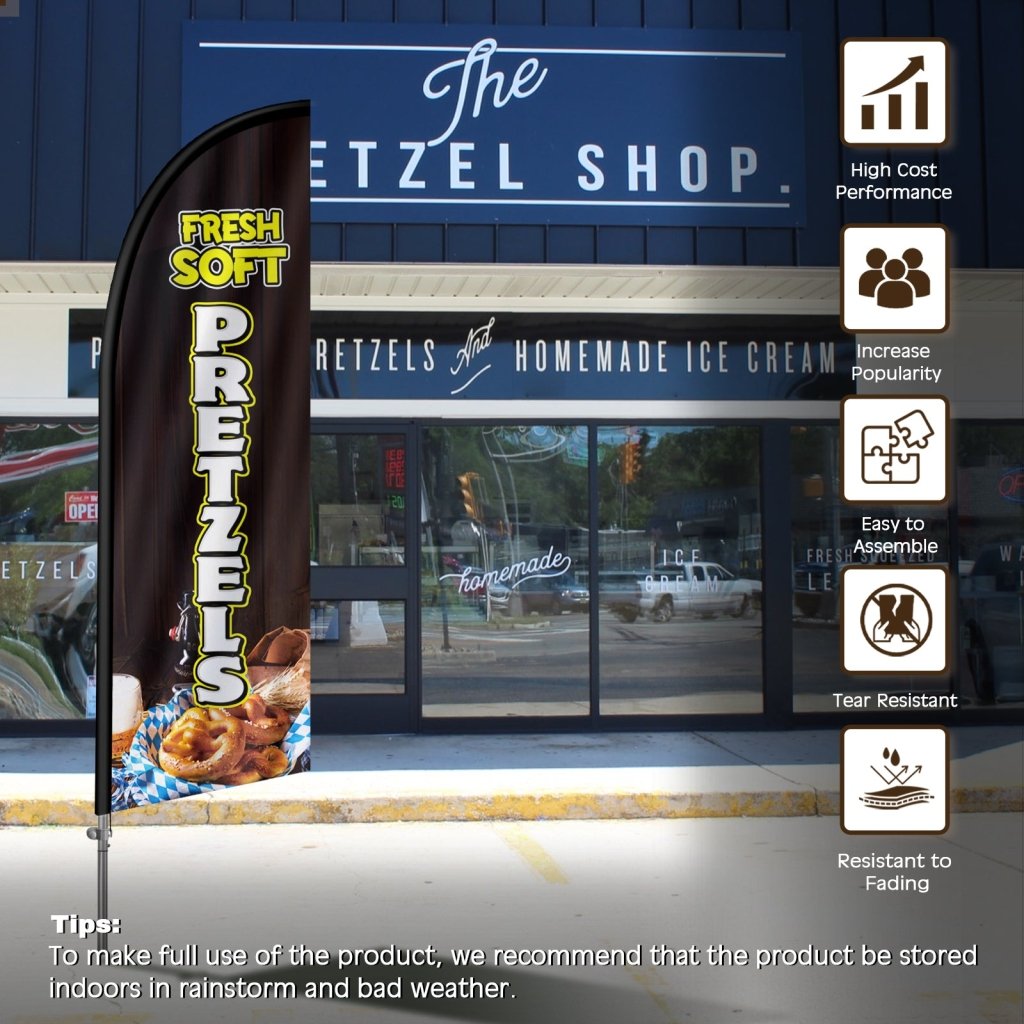 8FT Fresh Soft Pretzels Feather Flag with Stainless Steel Pole Kit(2m flag set)