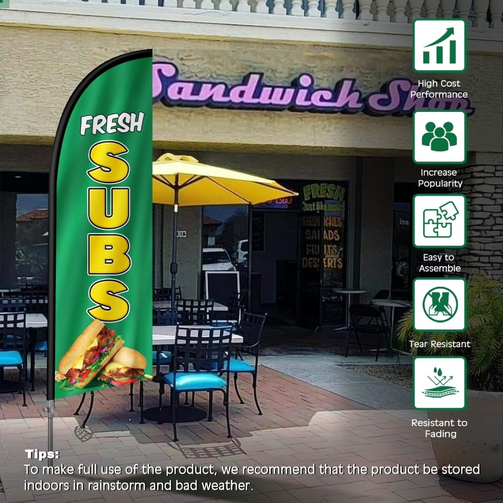 8FT Fresh Subs Feather Flag with Stainless Steel Pole Kit(2m flag set)