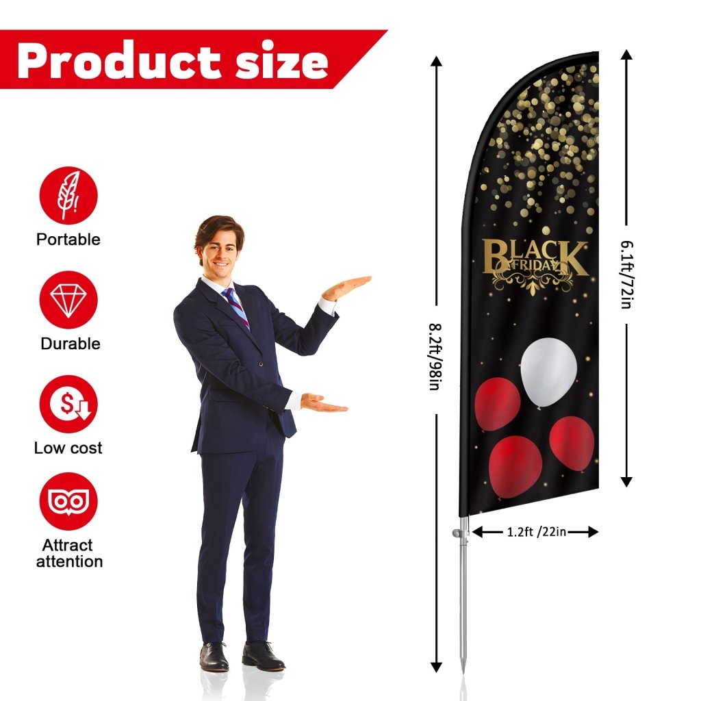 8ft Friday Feather Flag with Complete Pole Kit — Balloon Pattern