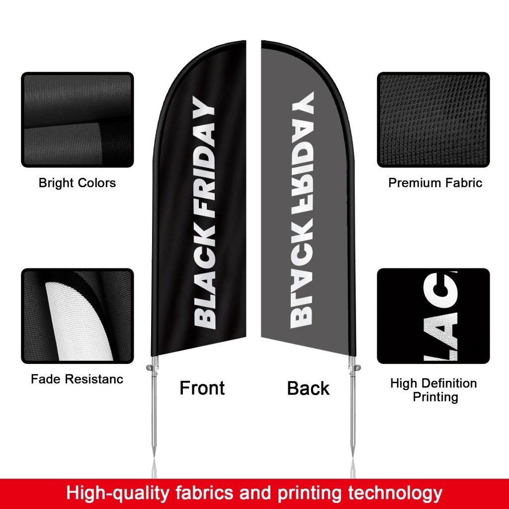8Ft Friday Feather Flag with Complete Pole Kit, Black