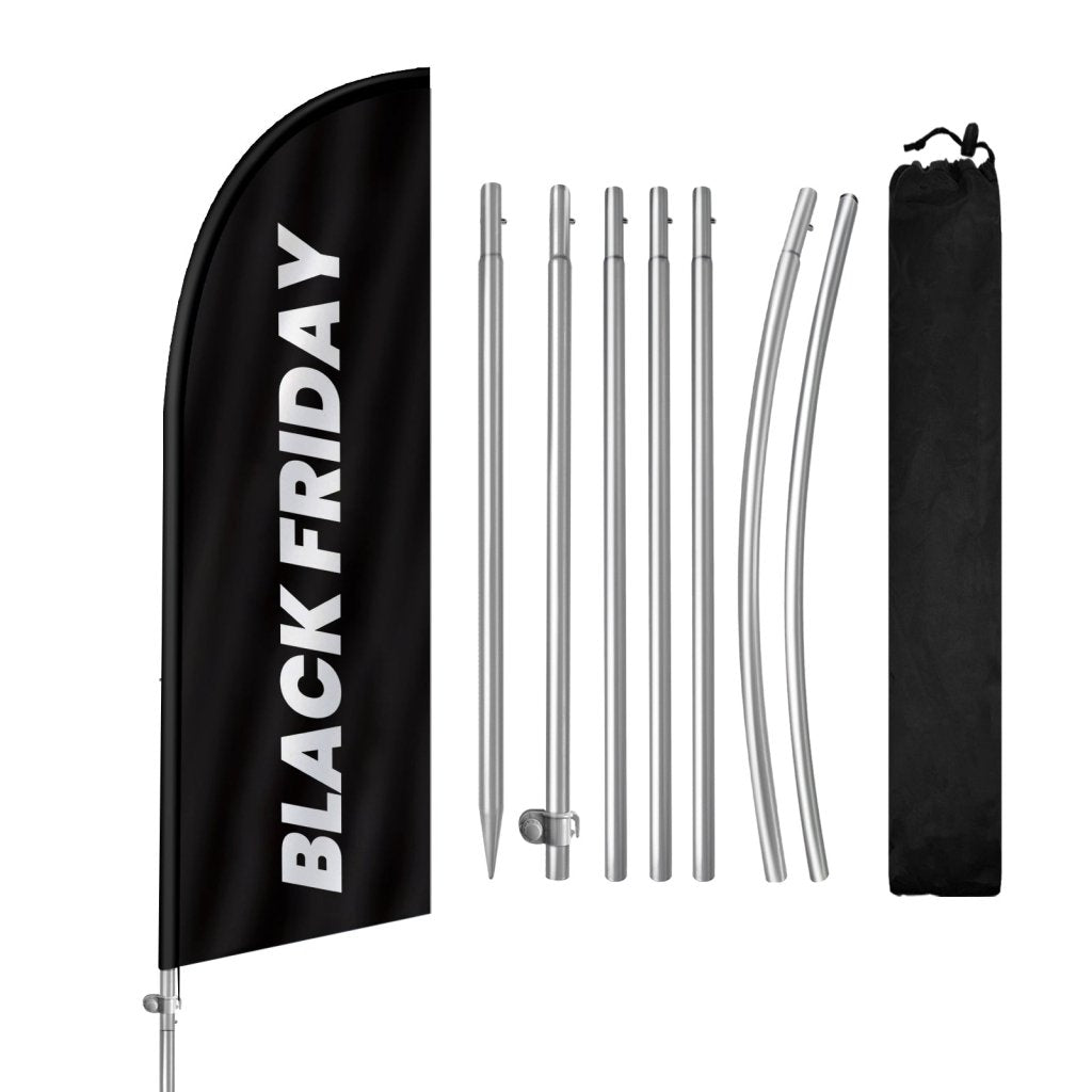 8Ft Friday Feather Flag with Complete Pole Kit, Black