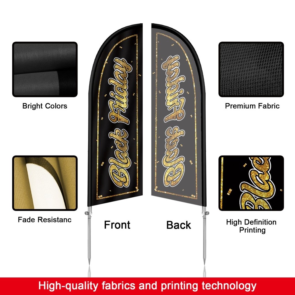 8ft Friday Feather Flag with Complete Pole Kit — Black & Gold