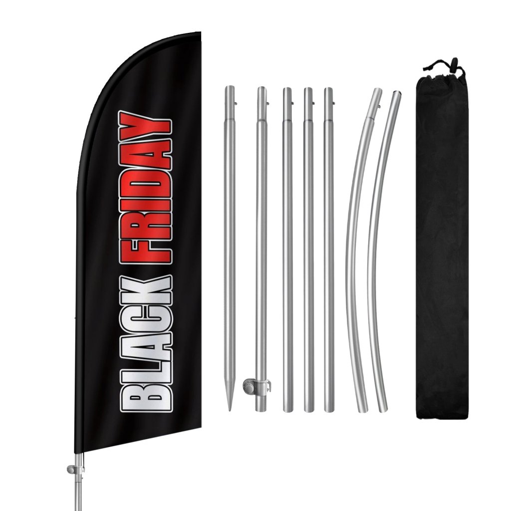 8ft "Friday" Feather Flag with Complete Pole Kit – Black & Red