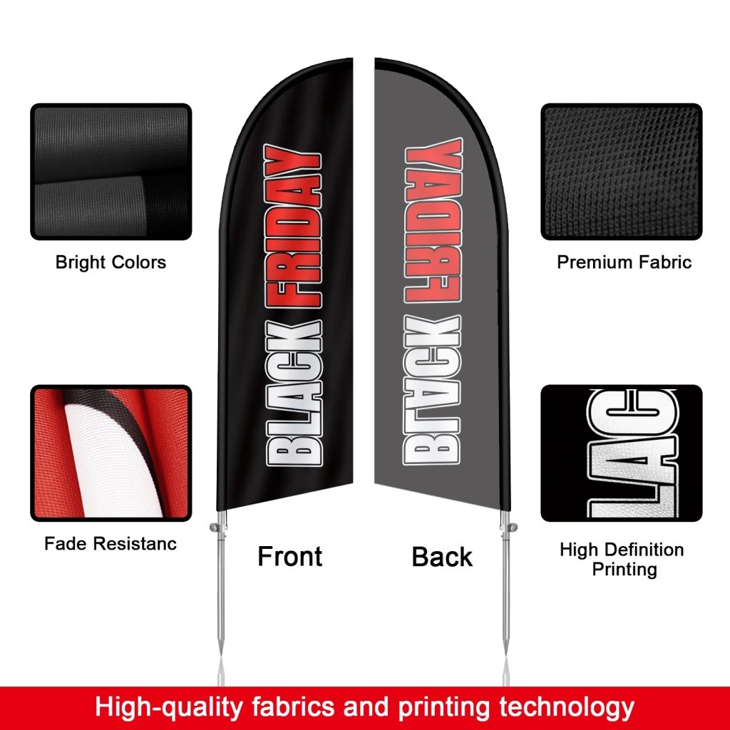8ft "Friday" Feather Flag with Complete Pole Kit – Black & Red
