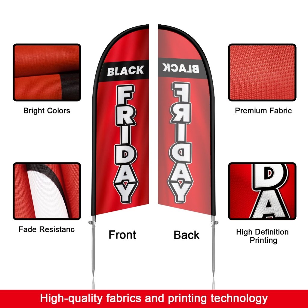8Ft Friday Feather Flag with Complete Pole Kit, Red