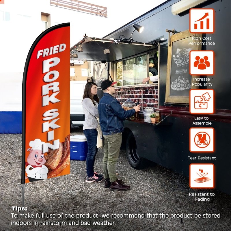 8FT Fried Pork Skin Banner Feather Flag with Stainless Steel Pole Kit(2m flag set)