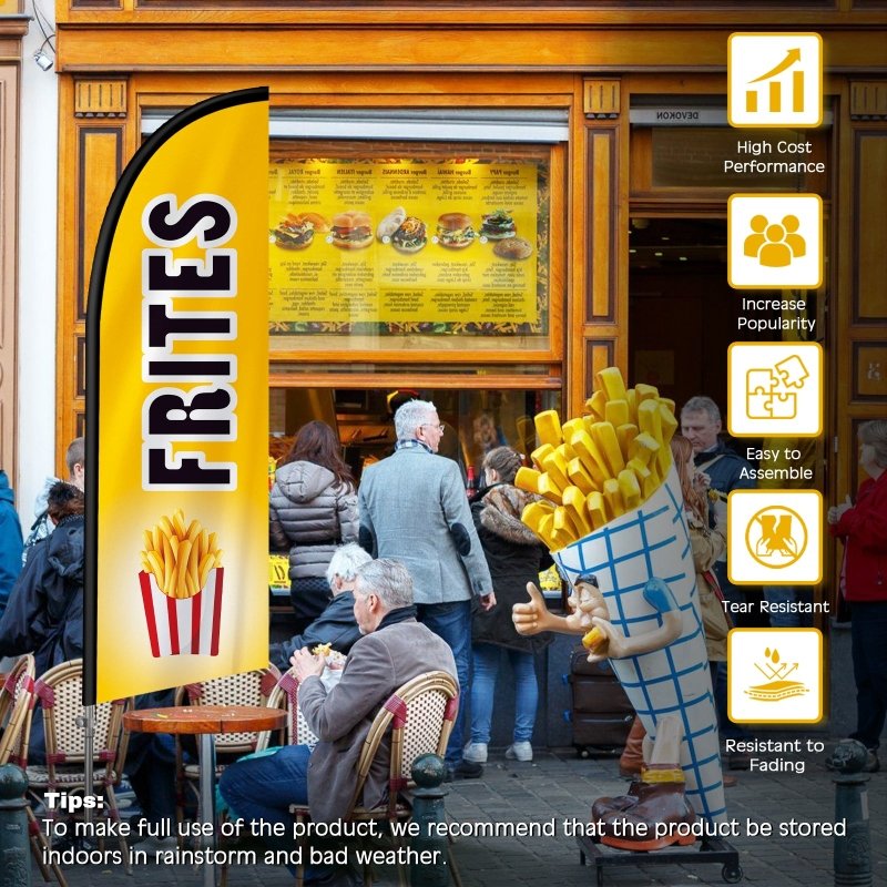 8FT Frites Banner Feather Flag with Stainless Steel Pole Kit(2m flag set)