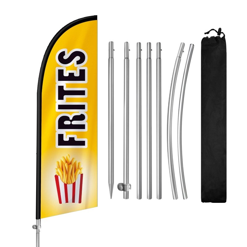 8FT Frites Banner Feather Flag with Stainless Steel Pole Kit(2m flag set)