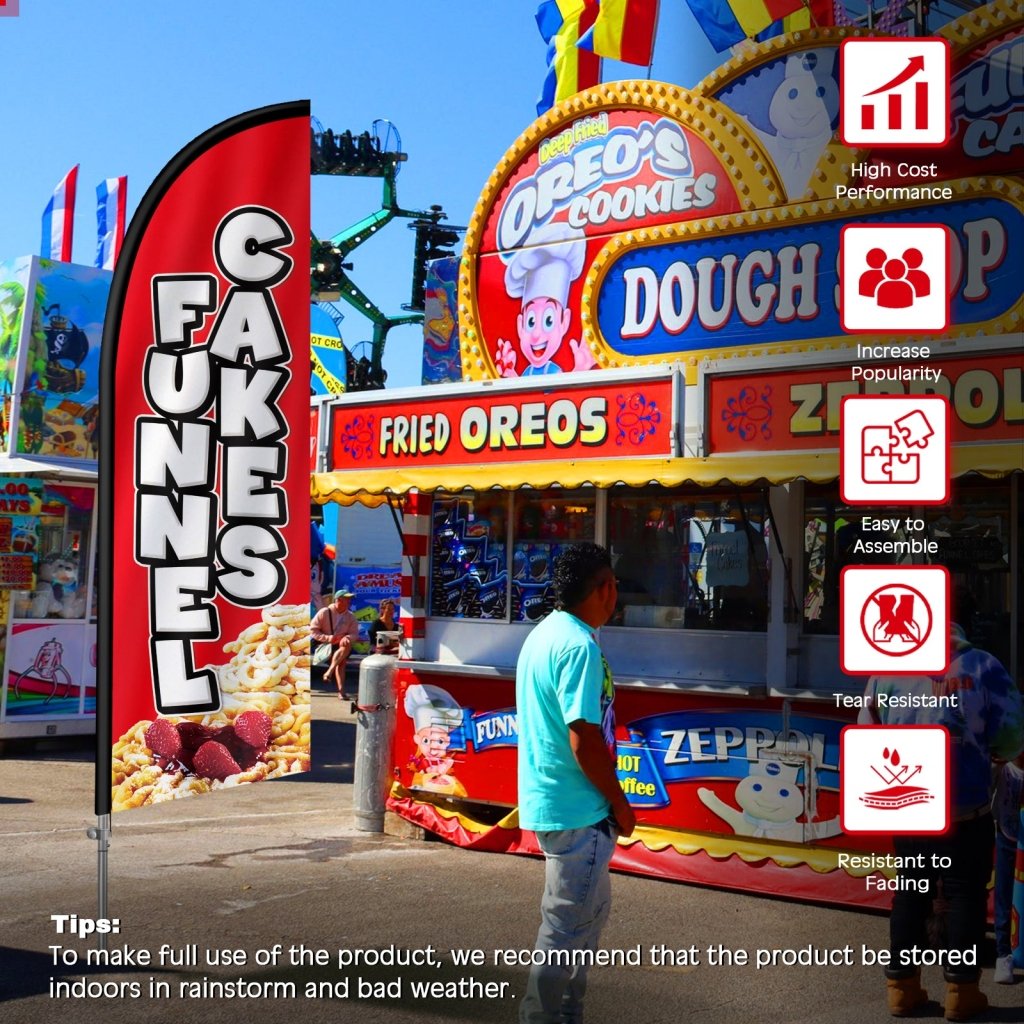 8FT Funnel Cake Red Feather Flag with Stainless Steel Pole Kit(2m flag set)