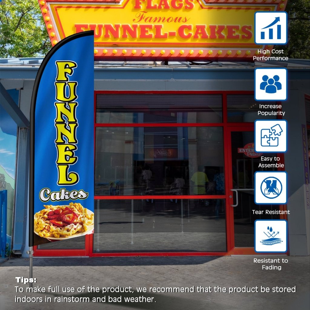 8FT Funnel Cake Sign Feather Flag with Stainless Steel Pole Kit(2m flag set)