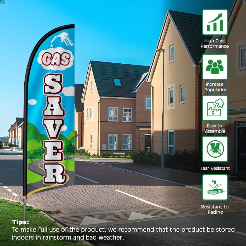 8FT Gas Saver Banner Feather Flag with Stainless Steel Pole Kit(2m flag set)