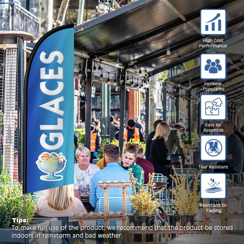 8FT Glaces Banner Feather Flag with Stainless Steel Pole Kit(2m flag set)