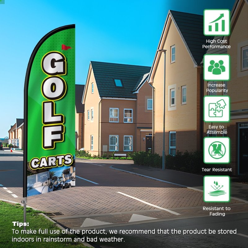8FT Golf Cars Banner Feather Flag with Stainless Steel Pole Kit(2m flag set)