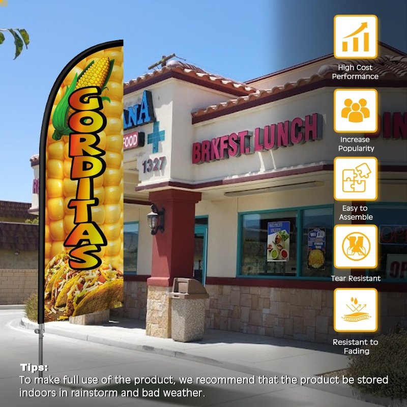 8FT Gorditas Banner Feather Flag with Stainless Steel Pole Kit(2m flag set)