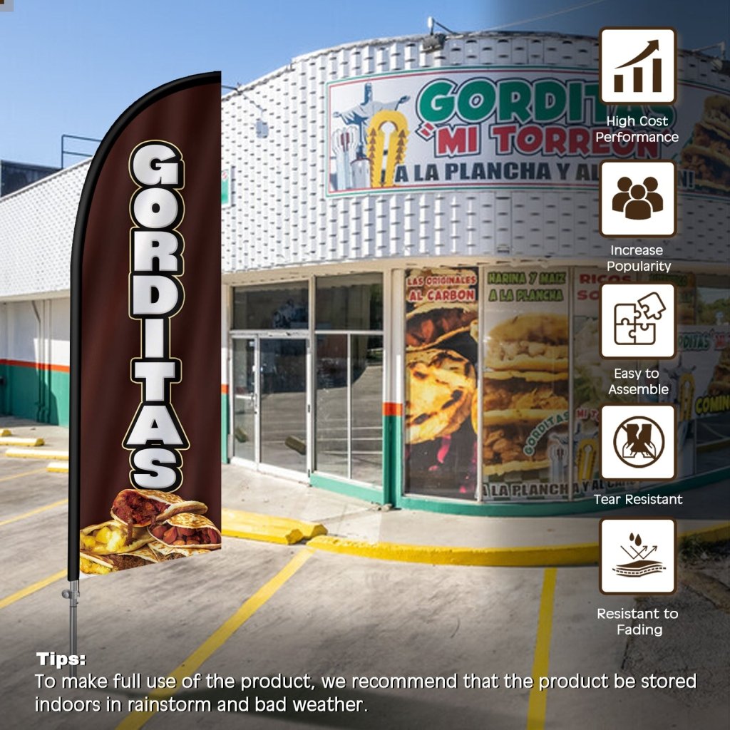 8FT Gorditas Feather Flag with Stainless Steel Pole Kit(2m flag set)