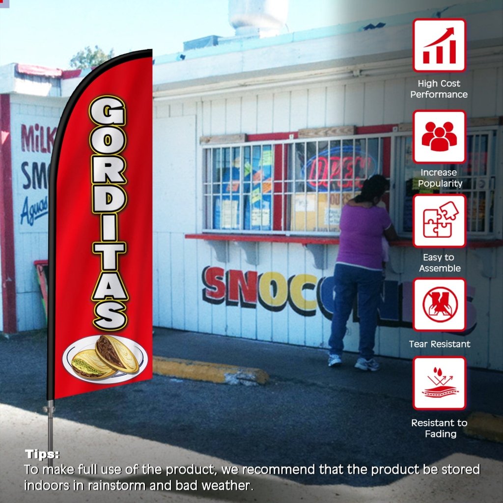 8FT Gorditas Red Feather Flag with Stainless Steel Pole Kit(2m flag set)