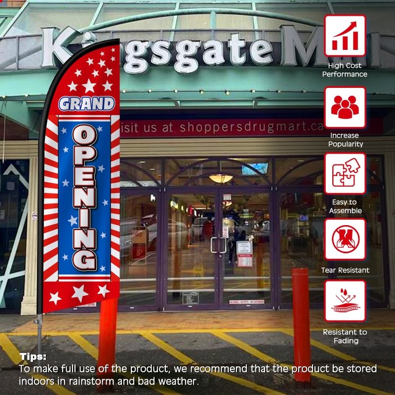 8FT Grand Opening Red 01 Banner Feather Flag with Stainless Steel Pole Kit(2m flag set)