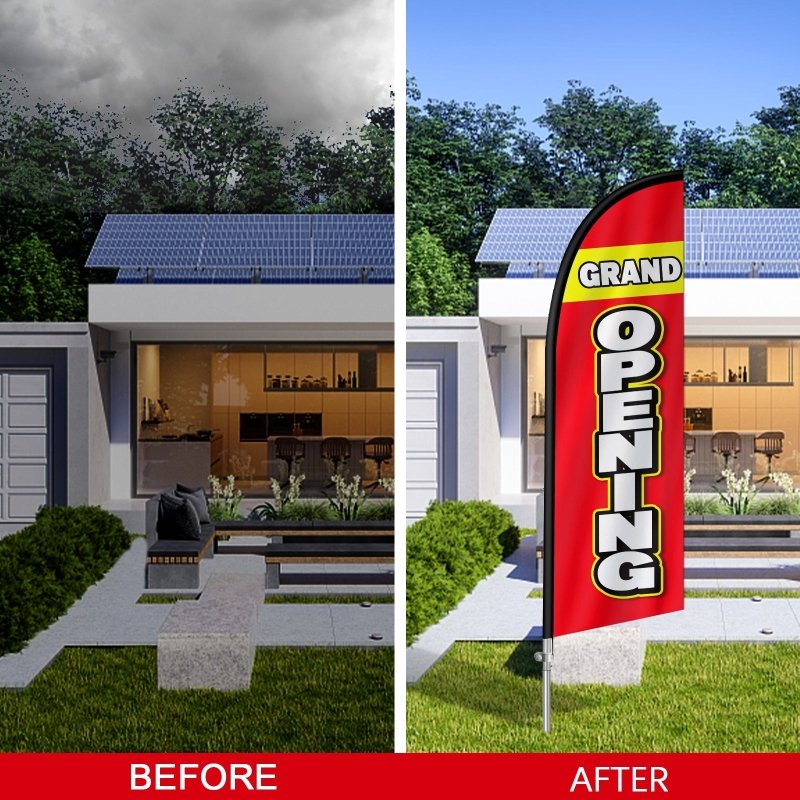 8FT Grand Opening Red Banner Feather Flag with Stainless Steel Pole Kit(2m flag set)