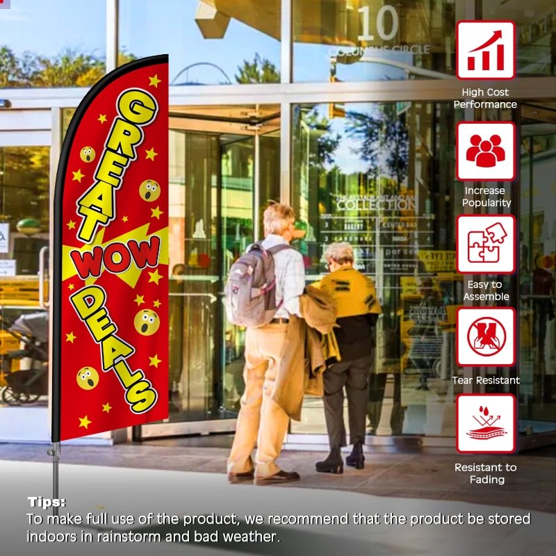 8FT Great Deals Wow! Banner Feather Flag with Stainless Steel Pole Kit(2m flag set)