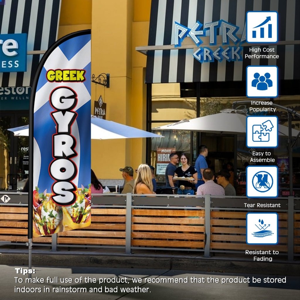 8FT Greek Gyros Feather Flag with Stainless Steel Pole Kit(2m flag set)