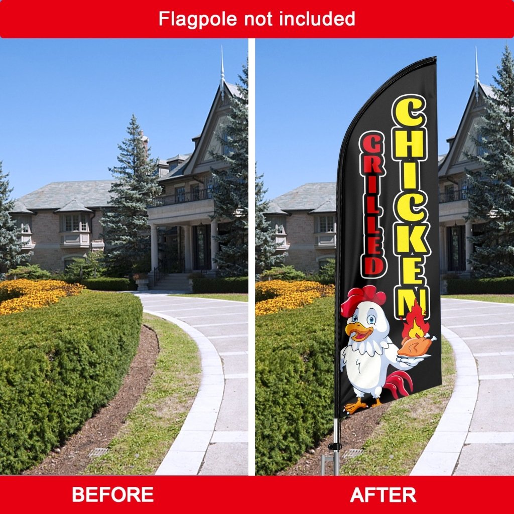 8FT Grilled Chicken Black Swooper Flag (Flagpole Not Included 3.4)