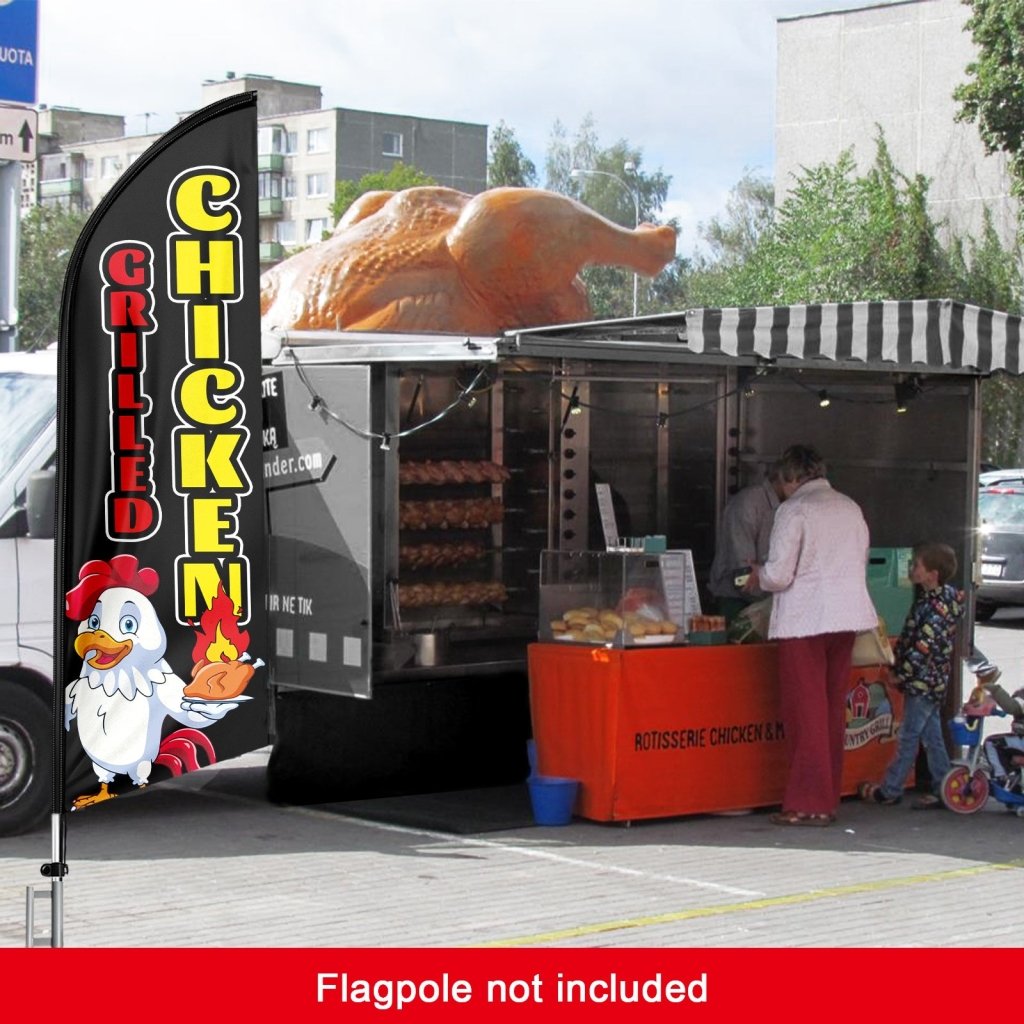 8FT Grilled Chicken Black Swooper Flag (Flagpole Not Included 3.4)