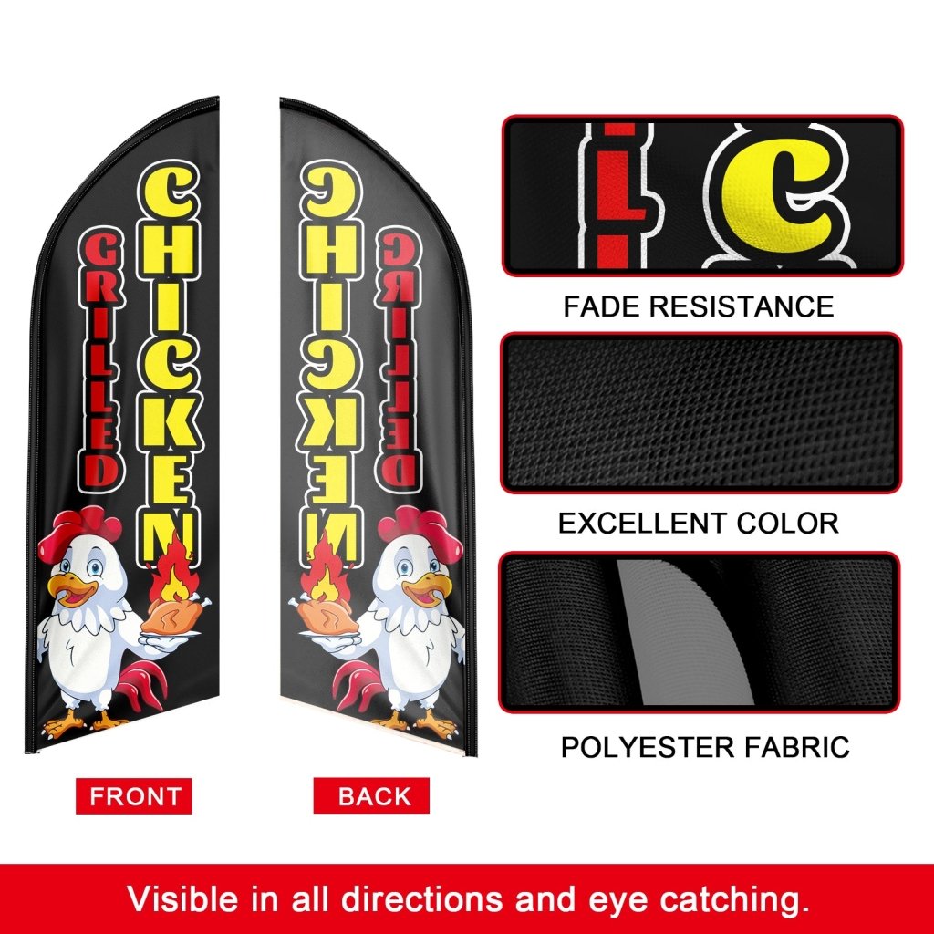 8FT Grilled Chicken Black Swooper Flag (Flagpole Not Included 3.4)