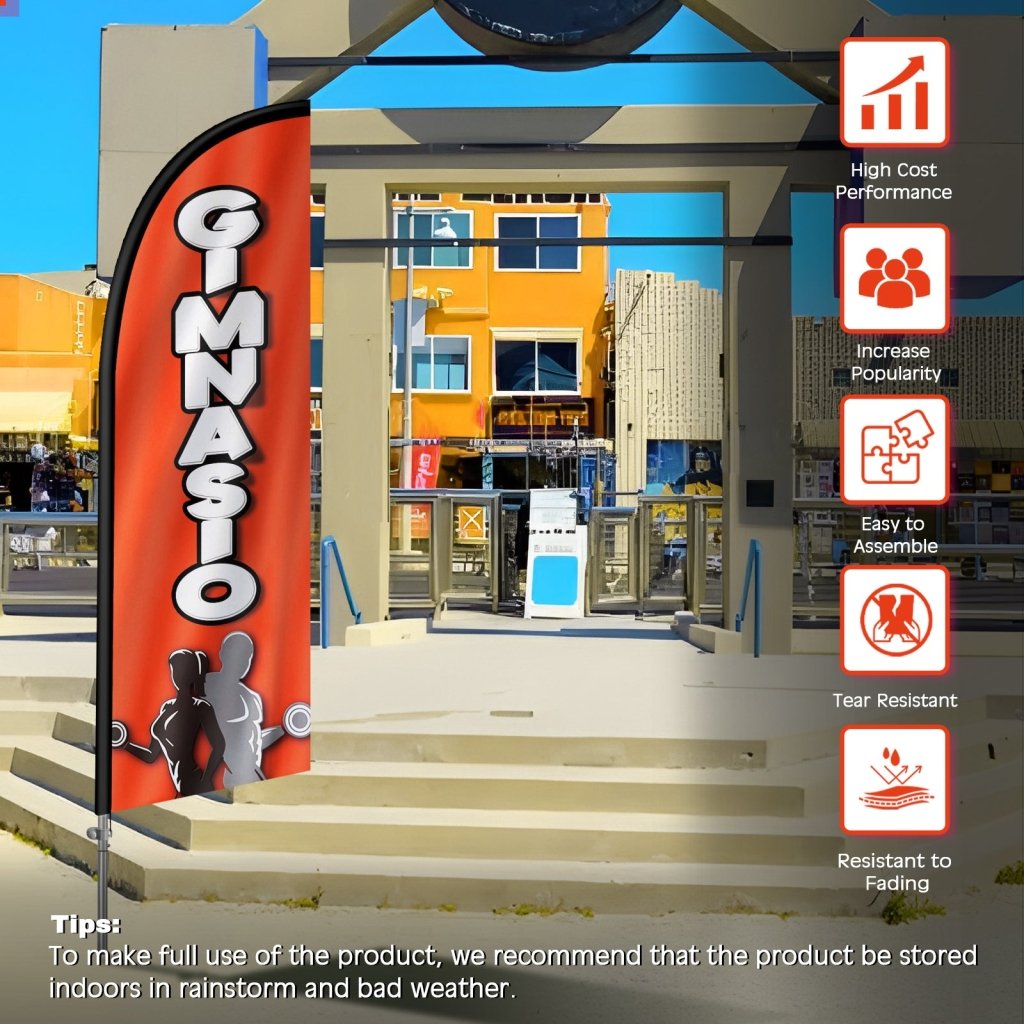 8FT Gymnascio Banner Feather Flag with Stainless Steel Pole Kit(2m flag set)