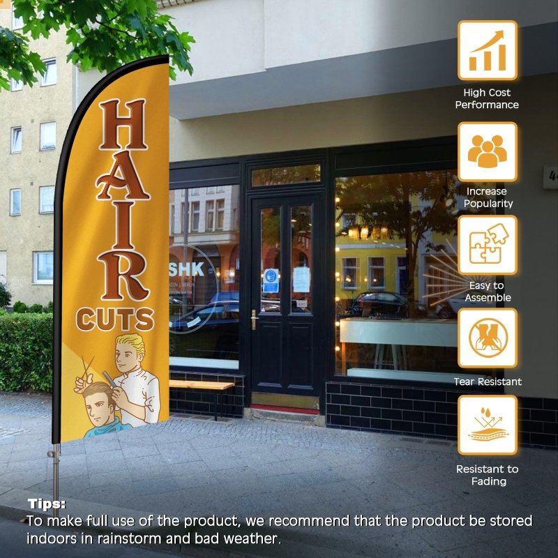 8FT Hair Cuts Banner Feather Flag with Stainless Steel Pole Kit(2m flag set)