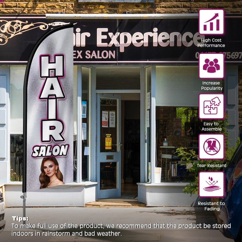 8FT Hair Salon Banner Feather Flag with Stainless Steel Pole Kit(2m flag set)