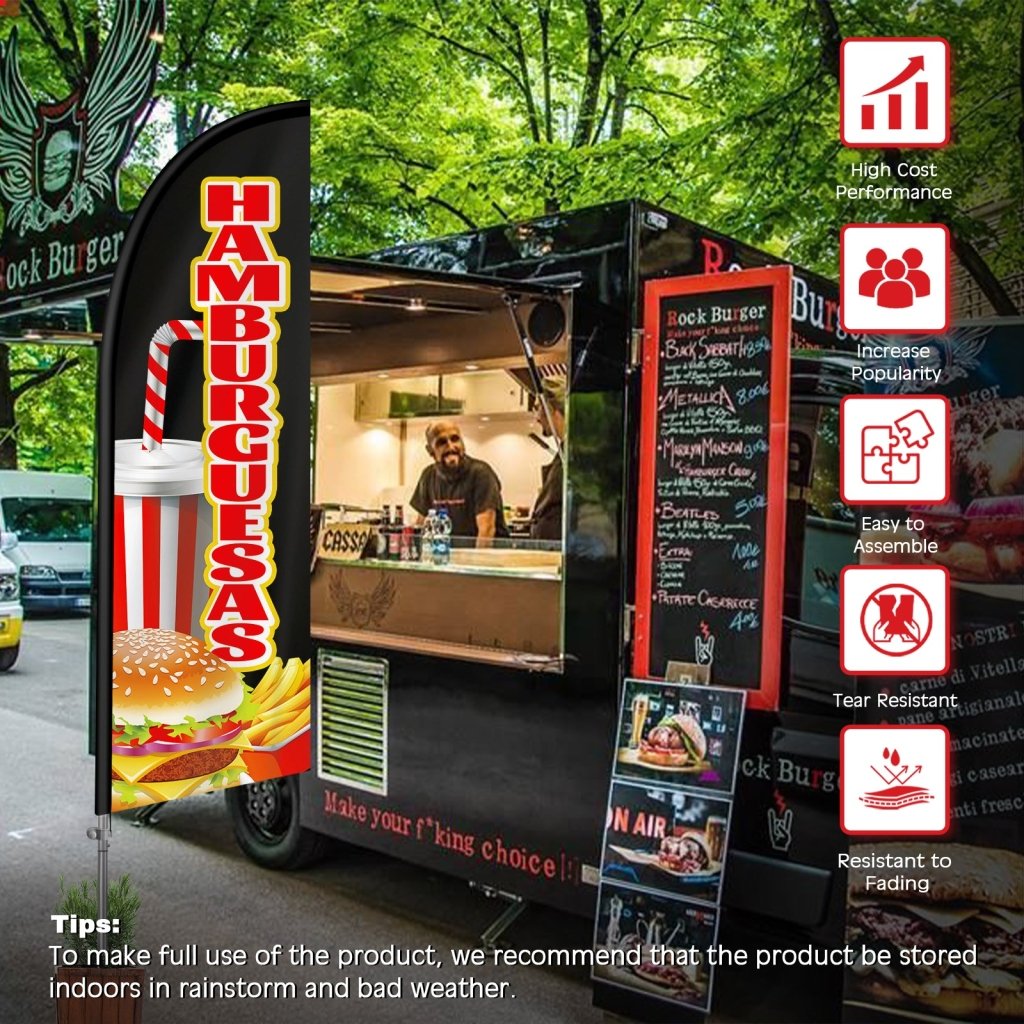 8FT Hamburguesas Feather Flag with Stainless Steel Pole Kit(2m flag set）