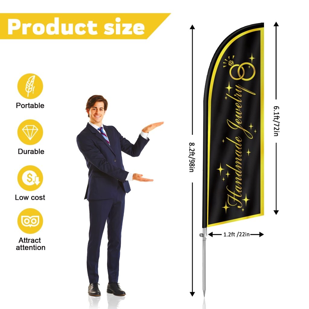 8FT Handmade Jewelry Feather Flag with Stainless Steel Pole Kit/Ground Stake(2m flag set)