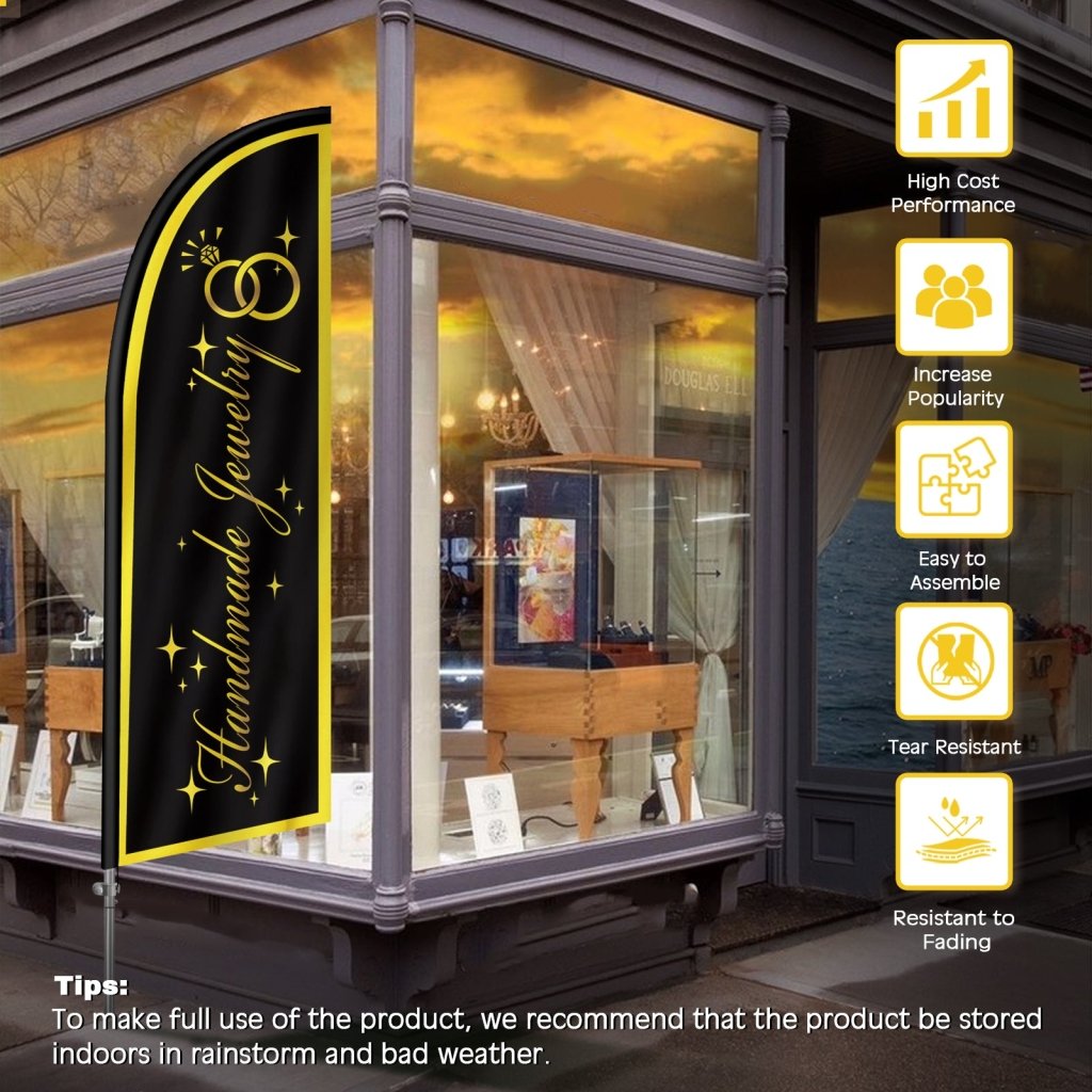 8FT Handmade Jewelry Feather Flag with Stainless Steel Pole Kit/Ground Stake(2m flag set)