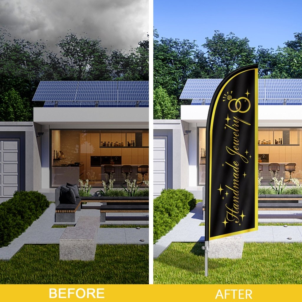 8FT Handmade Jewelry Feather Flag with Stainless Steel Pole Kit/Ground Stake(2m flag set)