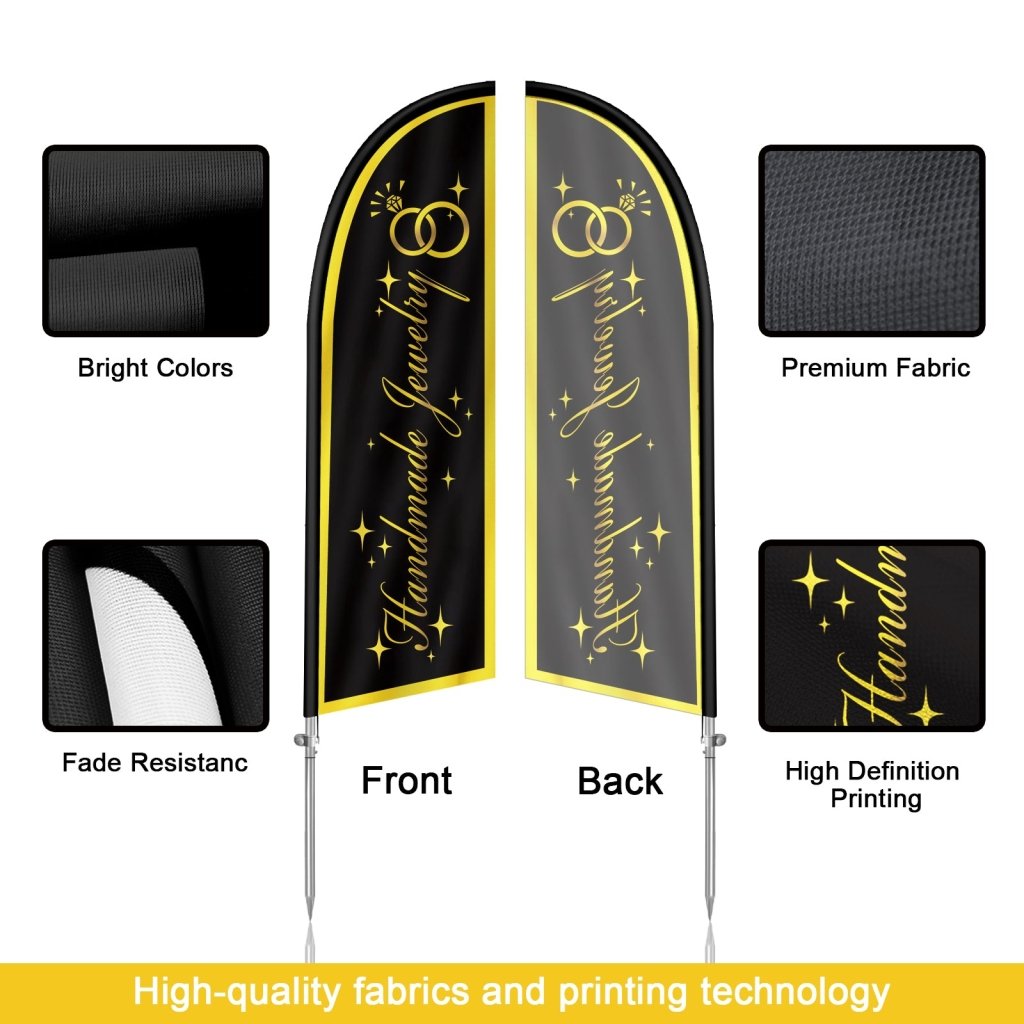 8FT Handmade Jewelry Feather Flag with Stainless Steel Pole Kit/Ground Stake(2m flag set)