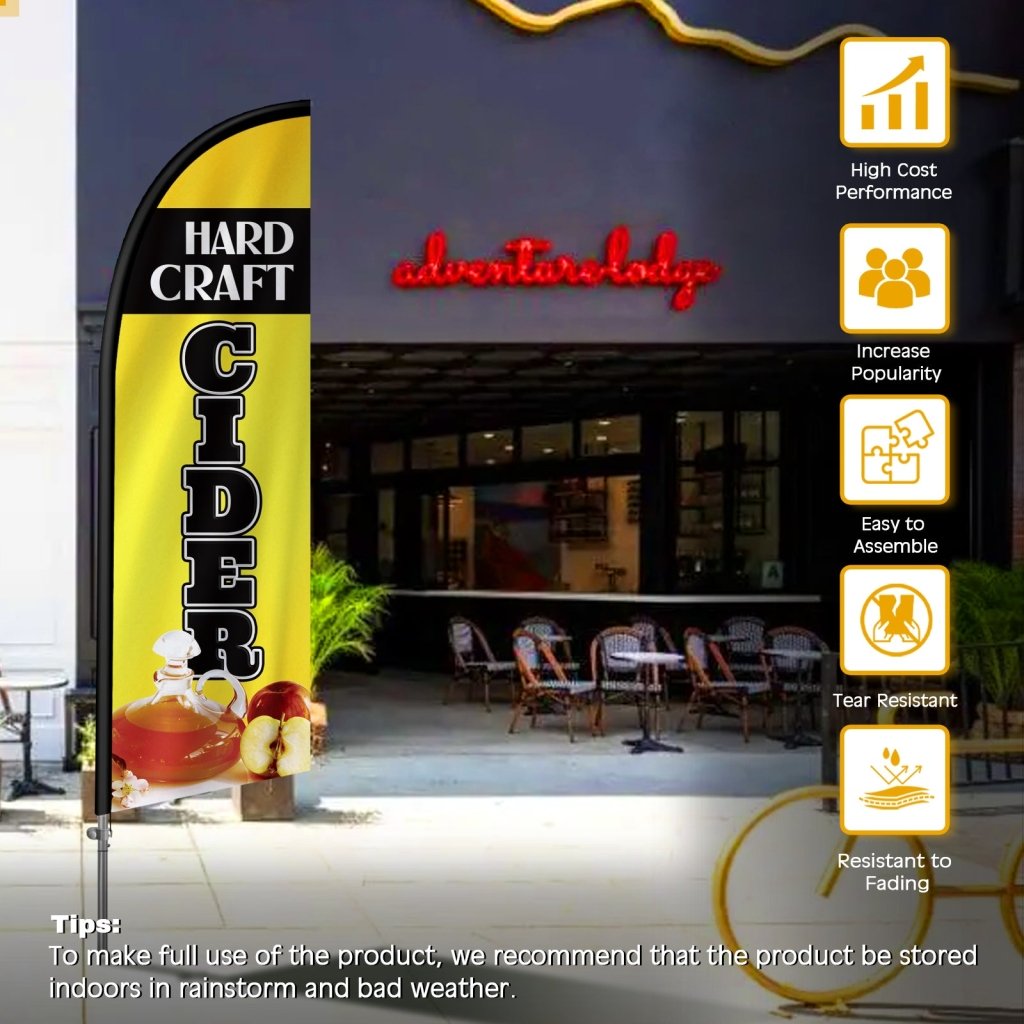 8FT Hard Craft Cider Feather Flag with Stainless Steel Pole Kit(2m flag set)