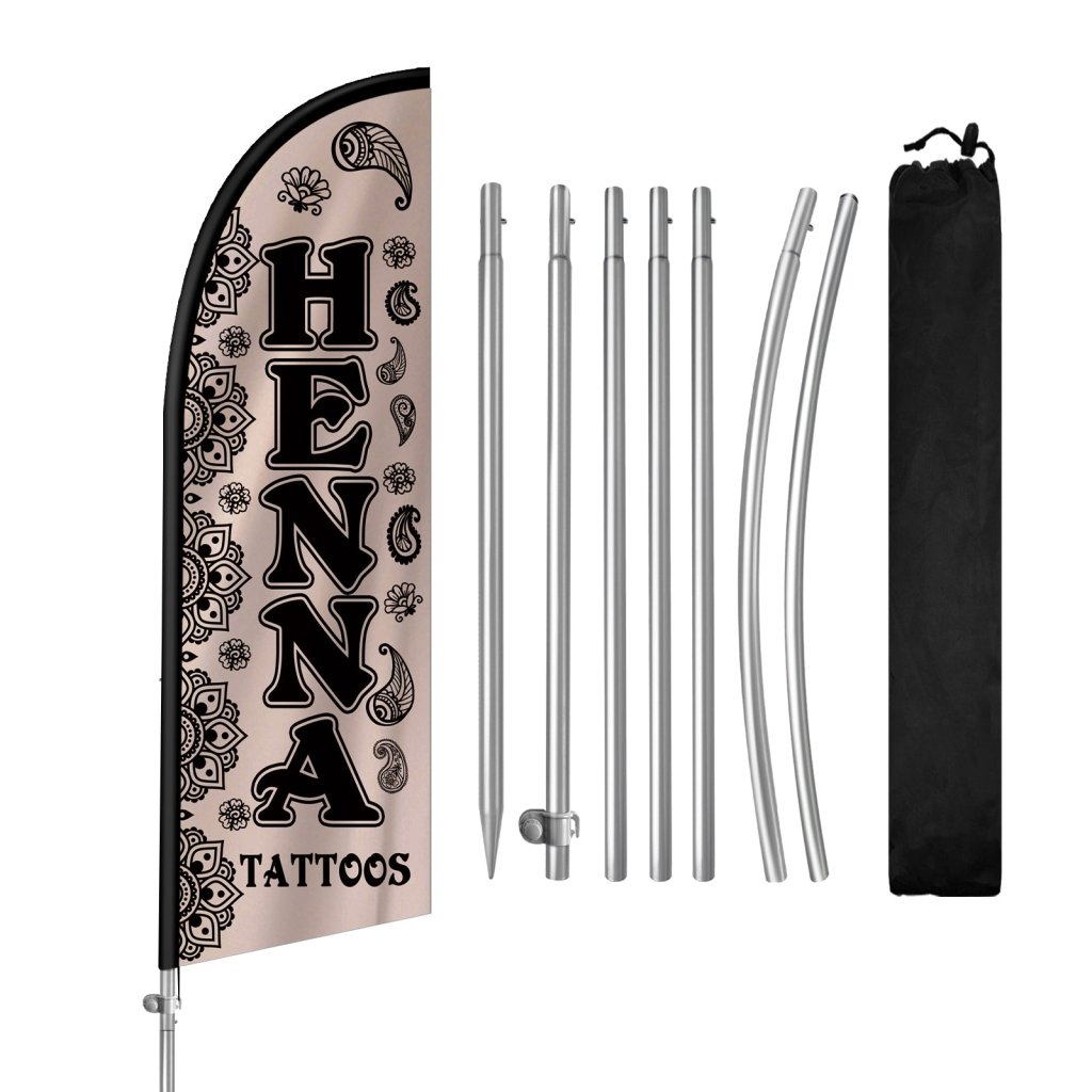 8FT Henna Tattoos Feather Flag with Stainless Steel Pole Kit/Ground Stake(2m flag set)