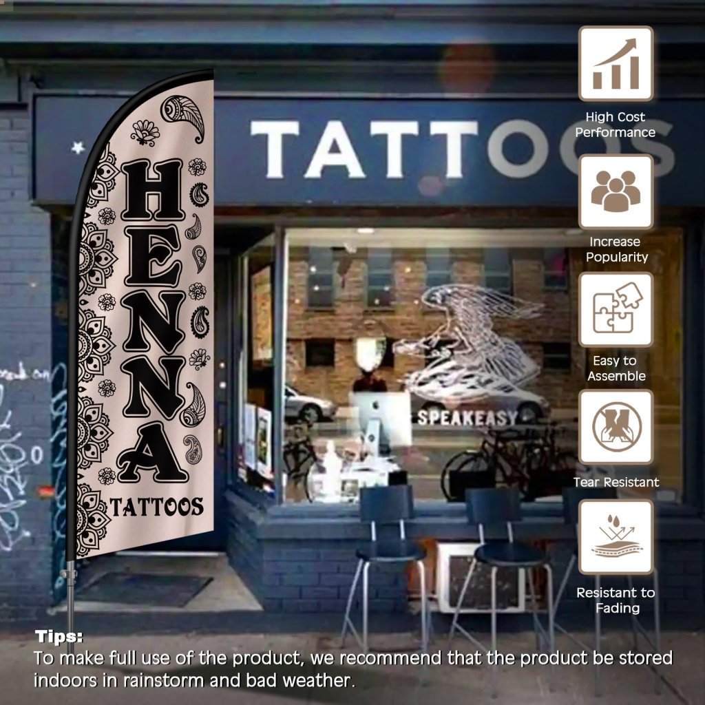 8FT Henna Tattoos Feather Flag with Stainless Steel Pole Kit/Ground Stake(2m flag set)