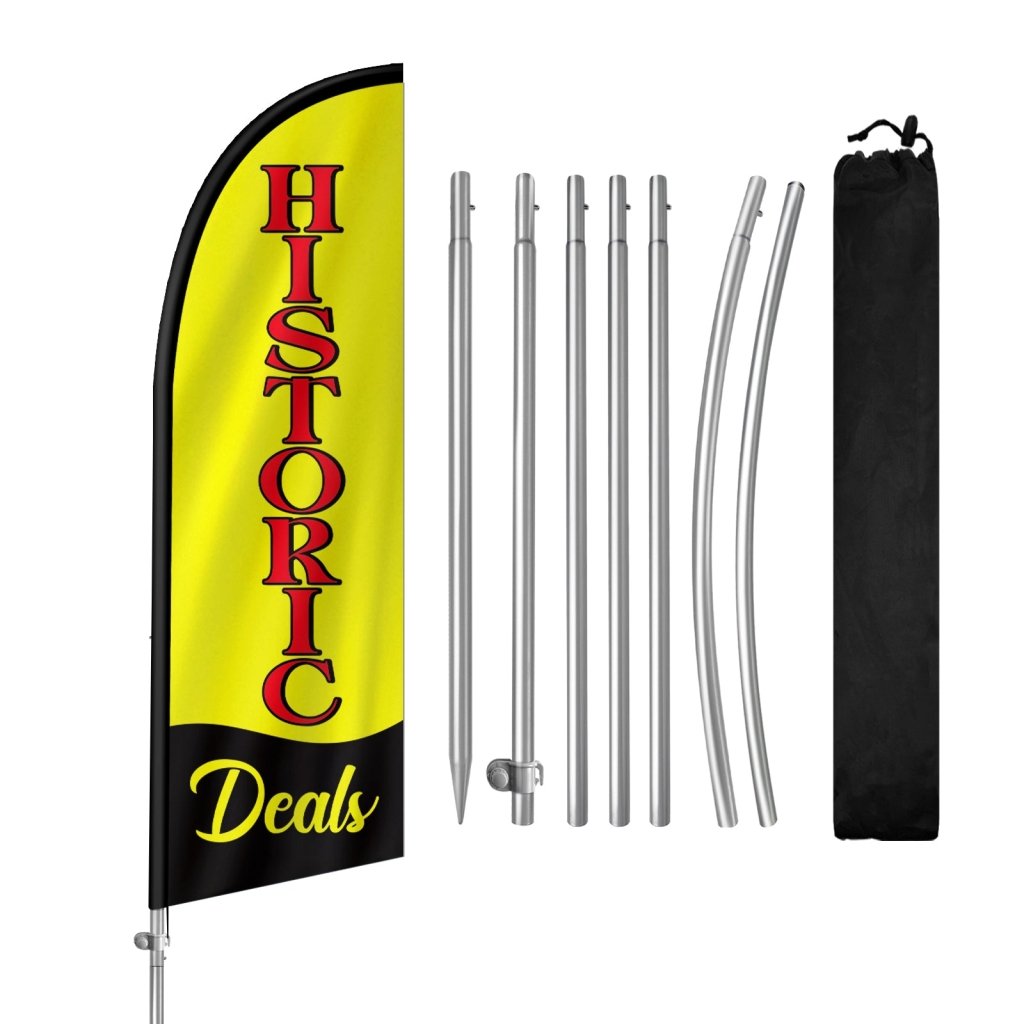 8FT Historic Deals Feather Flag with Stainless Steel Pole Kit