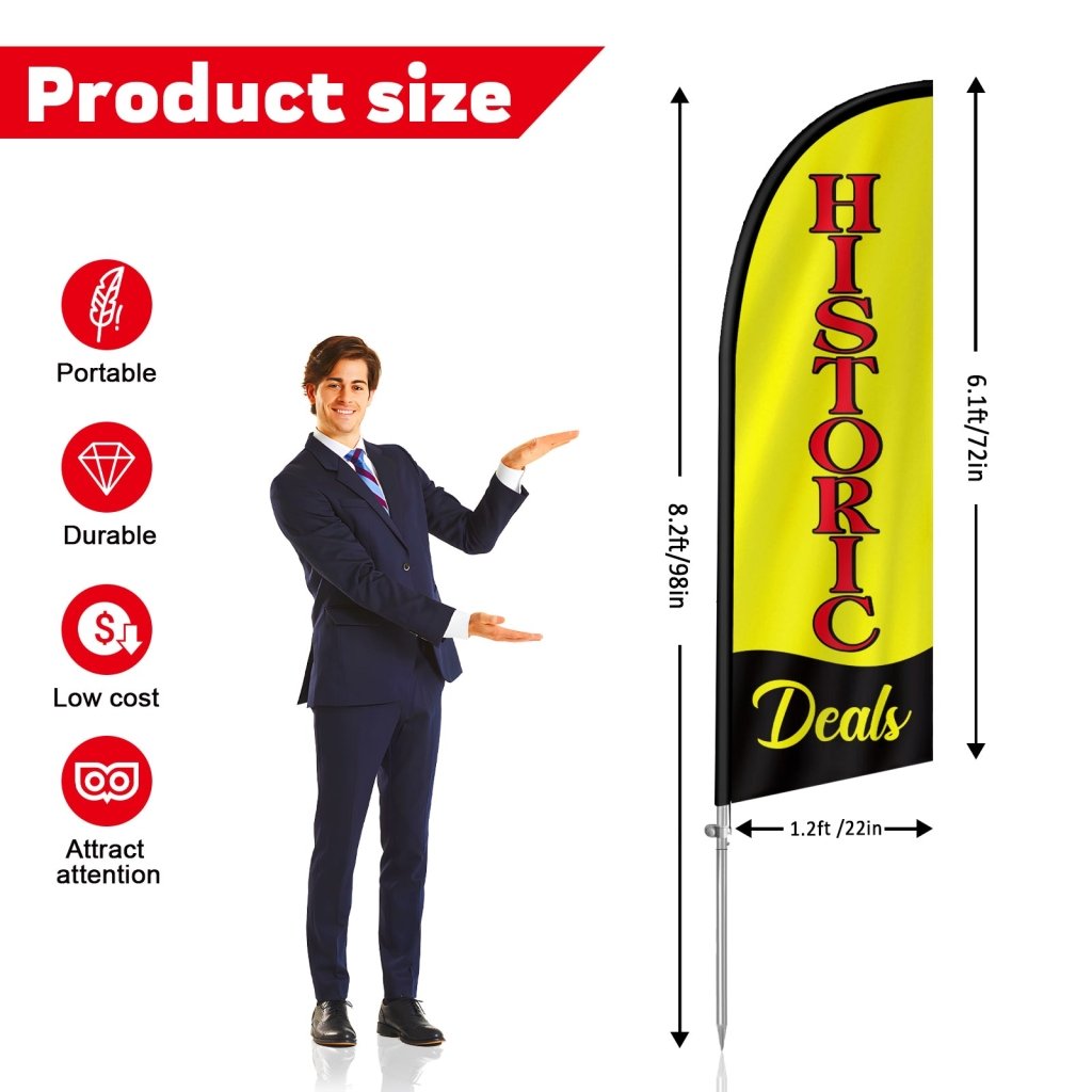 8FT Historic Deals Feather Flag with Stainless Steel Pole Kit