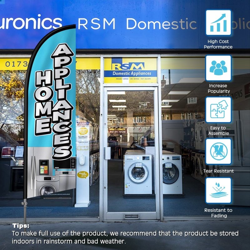 8FT Home Appliance Feather Flag with Stainless Steel Pole Kit(2m flag set)