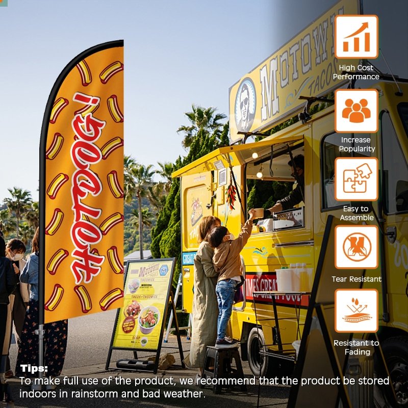 8FT Hot Dogs 01 Banner Feather Flag with Pole Kit/Ground Stake(2m flag set)