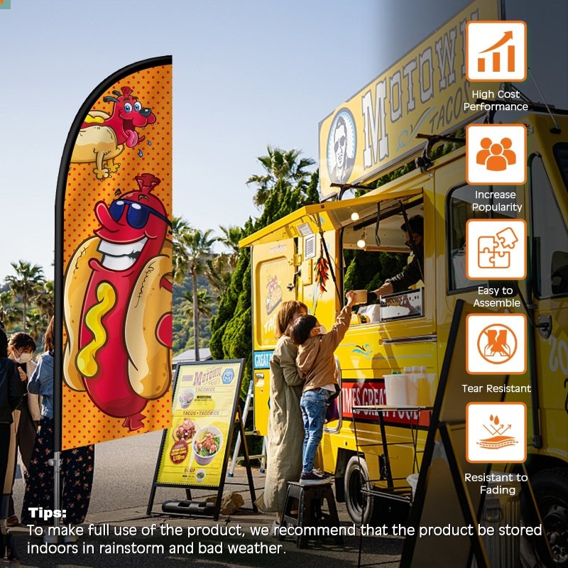 8FT Hot Dogs 02 Banner Feather Flag with Pole Kit/Ground Stake(2m flag set)